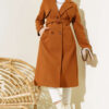 Wool Blend Coat with Cape and Belt Taupe – Image 2