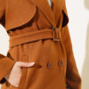 Wool Blend Coat with Cape and Belt Taupe – Image 4