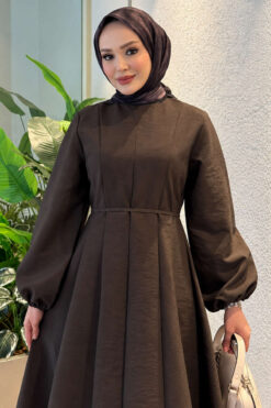 Alternative view of Balloon Sleeve Dress with Pen Detailing Brown