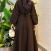 Balloon Sleeve Dress with Pen Detailing Brown - الصورة 4