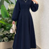 Balloon Sleeve Dress with Pen Detailing Navy Blue - Image 2