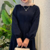 Balloon Sleeve Dress with Pen Detailing Navy Blue - Image 3