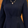 Balloon Sleeve Dress with Pen Detailing Navy Blue - Image 5