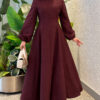 Balloon Sleeve Dress with Pen Detailing Plum