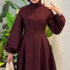Balloon Sleeve Dress with Pen Detailing Plum – Bild 2