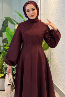 Alternative view of Balloon Sleeve Dress with Pen Detailing Plum