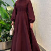 Balloon Sleeve Dress with Pen Detailing Plum – Bild 3