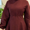 Balloon Sleeve Dress with Pen Detailing Plum – Bild 5