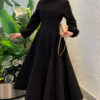 Balloon Sleeve Dress with Pen Detailing Black