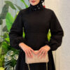 Balloon Sleeve Dress with Pen Detailing Black - Image 2