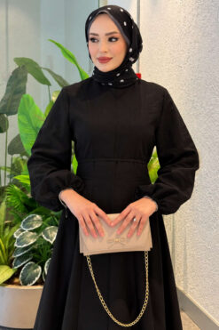 Alternative view of Balloon Sleeve Dress with Pen Detailing Black