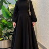 Balloon Sleeve Dress with Pen Detailing Black - Image 3