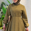 Balloon Sleeve Dress with Pen Detailing Oil Green - Image 2