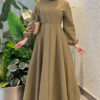 Balloon Sleeve Dress with Pen Detailing Oil Green - Image 3