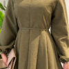 Balloon Sleeve Dress with Pen Detailing Oil Green - Image 5