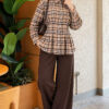 Checkered Pattern French Terry Shirt Beige – Image 2