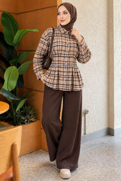 Alternative view of Checkered Pattern French Terry Shirt Beige