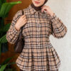 Checkered Pattern French Terry Shirt Beige – Image 3