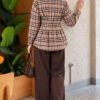 Checkered Pattern French Terry Shirt Beige – Image 4
