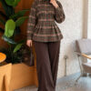 Checkered Pattern French Terry Shirt Khaki – Image 2
