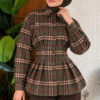 Checkered Pattern French Terry Shirt Khaki – Image 3