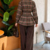 Checkered Pattern French Terry Shirt Khaki – Image 4