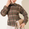 Checkered Pattern French Terry Shirt Khaki – Image 5