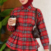 Checkered Pattern French Terry Shirt Red