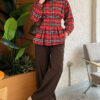 Checkered Pattern French Terry Shirt Red – Image 2