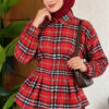 Checkered Pattern French Terry Shirt Red – Image 3