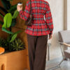 Checkered Pattern French Terry Shirt Red – Image 4