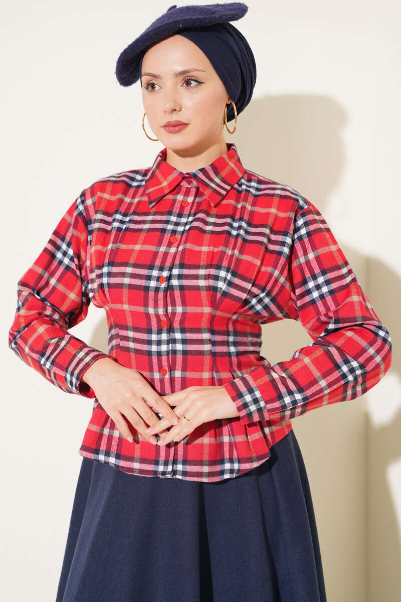 Plaid Shirt with Pen Detail Red