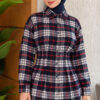 Checkered Pattern French Terry Shirt Navy Blue