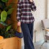 Checkered Pattern French Terry Shirt Navy Blue – Image 2