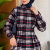 Checkered Pattern French Terry Shirt Navy Blue – Image 3