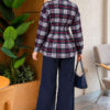 Checkered Pattern French Terry Shirt Navy Blue – Image 4