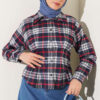 Checkered Pattern French Terry Shirt Navy Blue – Image 5