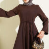 Tunic Dress with Pen Detailing and Drawstring Closure Brown - Imagen 2