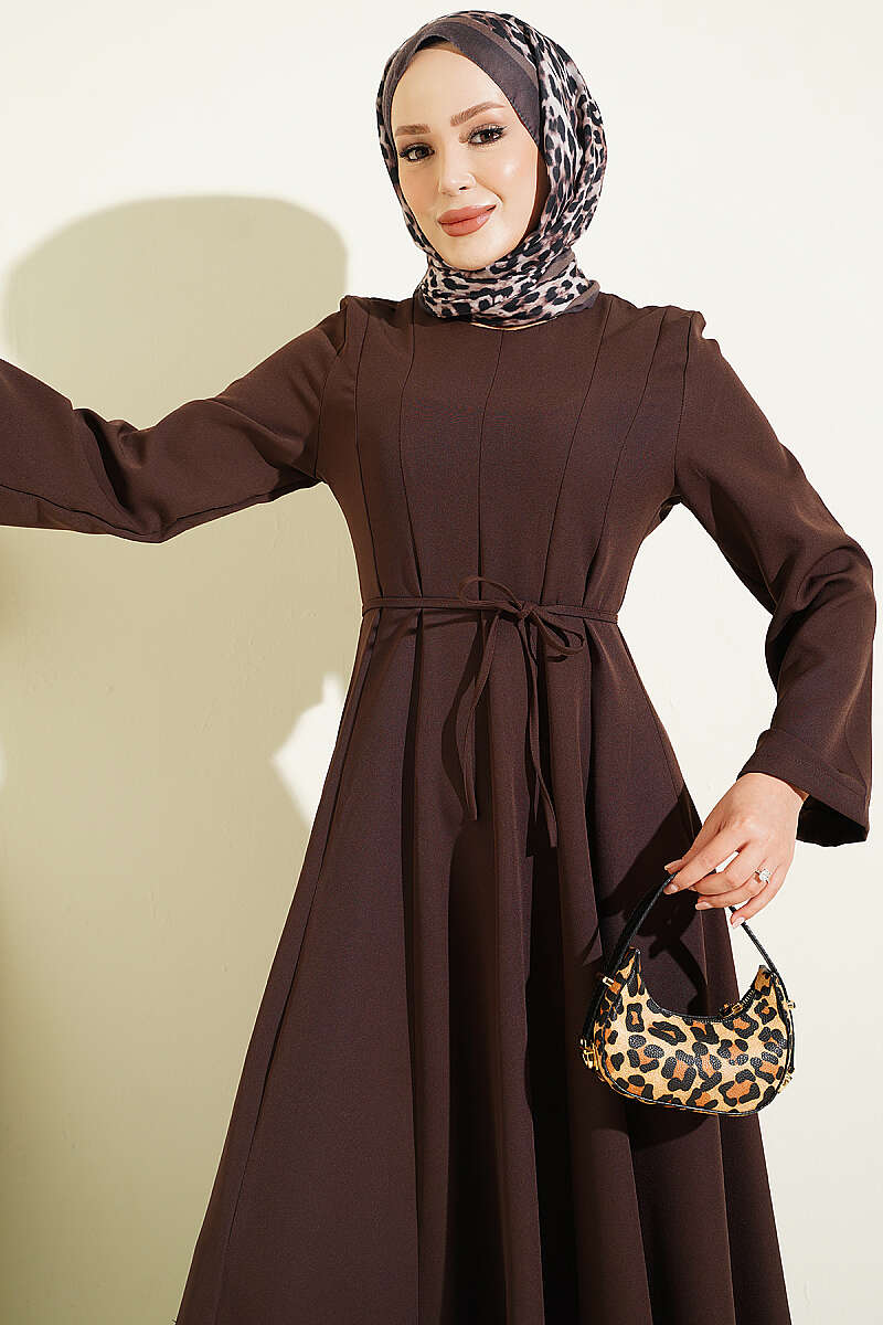 Tunic Dress with Pen Detailing and Drawstring Closure Brown - Imagen 2