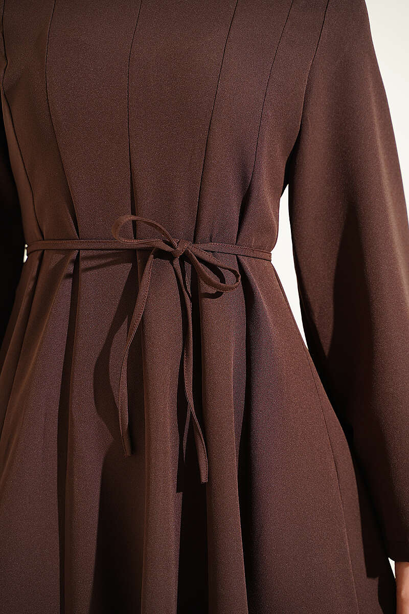 Tunic Dress with Pen Detailing and Drawstring Closure Brown - Imagen 4