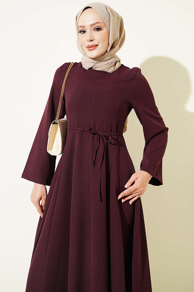 Tunic Dress with Pen Detailing and Drawstring Closure Plum – Bild 2