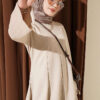 Striped Cross-Over Knit Tunic with Drawstring Beige