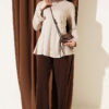 Striped Cross-Over Knit Tunic with Drawstring Beige – Bild 2