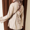 Striped Cross-Over Knit Tunic with Drawstring Beige – Bild 3