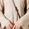 Striped Cross-Over Knit Tunic with Drawstring Beige – Bild 4