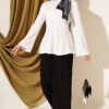 Striped Cross-Over Knit Tunic with Drawstring Ecru - الصورة 2