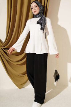 Alternative view of Striped Cross-Over Knit Tunic with Drawstring Ecru