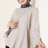 Striped Cross-Over Knit Tunic with Drawstring Grey
