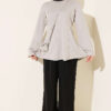 ⁦Striped Cross-Over Knit Tunic with Drawstring Grey⁩ - الصورة ⁦2⁩