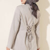 ⁦Striped Cross-Over Knit Tunic with Drawstring Grey⁩ - الصورة ⁦3⁩